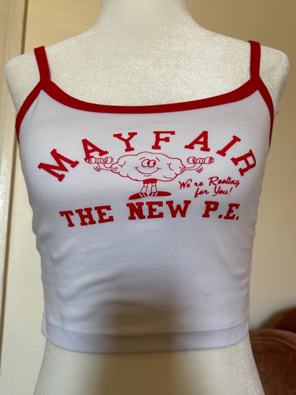 The Mayfair Group Red & White Graphic Crop Tank as seen Hailey Bieber - Picture 3 of 6